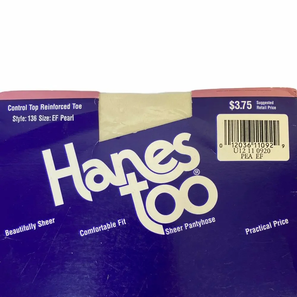 Hanes Too VTG 90s Control Top Sheer Pantyhose Pearl 2 Pack NOS Womens EF NEW